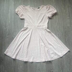 Ann Taylor Pink Black Polka Dot Midi Skater Dress Rockabilly Girlhood Core 12